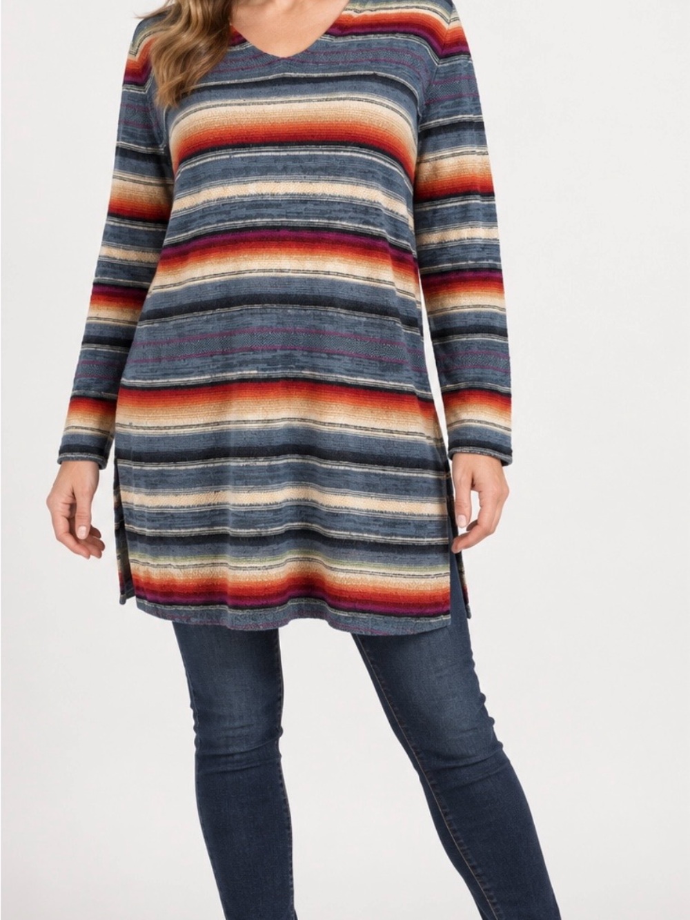 Lauren Jeans Co Ralph Lauren Tunic Sweater L Linen Cotton Southwestern Stripe
